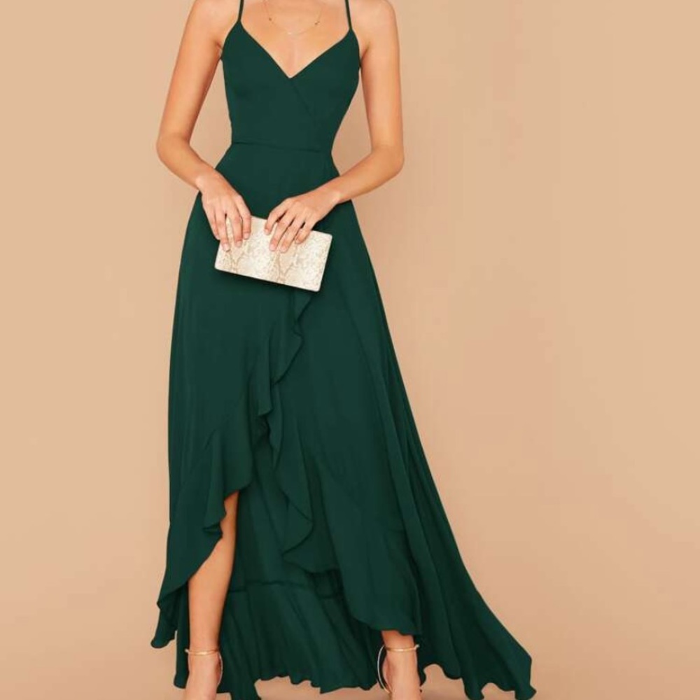Green high dual split dress. size 2